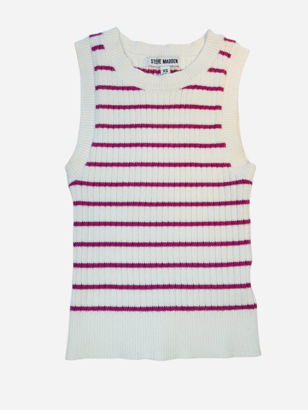 Steve Madden Ribbed Knit Tank Top Crew Neck Size XS Pink and White Striped EUC